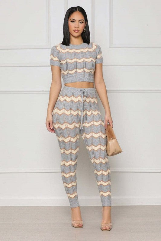 SEXY  KNITWEAR TWO PIECE PANT SET