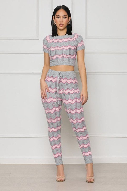 SEXY  KNITWEAR TWO PIECE PANT SET