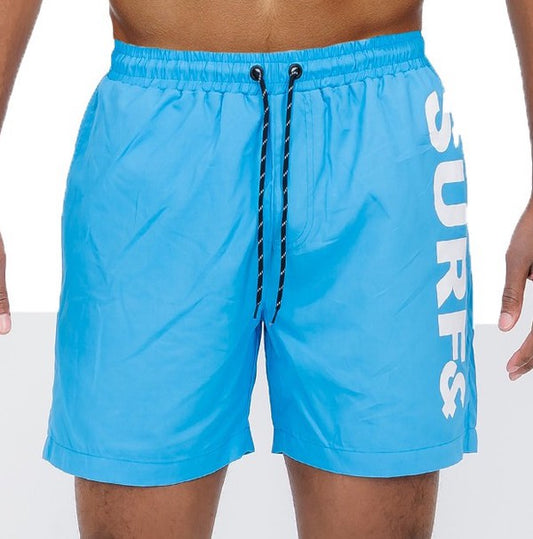 Solid Lined Beach Swim Text Men's Swim Shorts