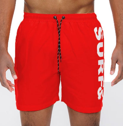 Solid Lined Beach Swim Text Men's Swim Shorts