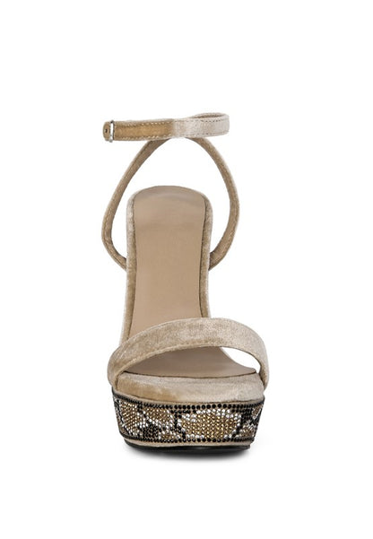 ZIRCON Diamante Studded High Block Heel Sandals