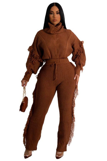 Fringe Knit Sweater & Pant Set