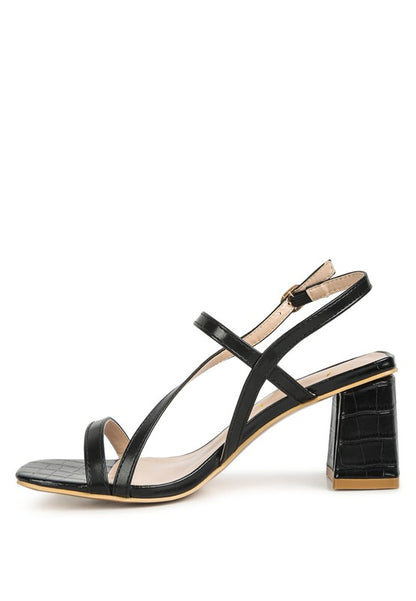 Croc Texture Block Heel Sandals