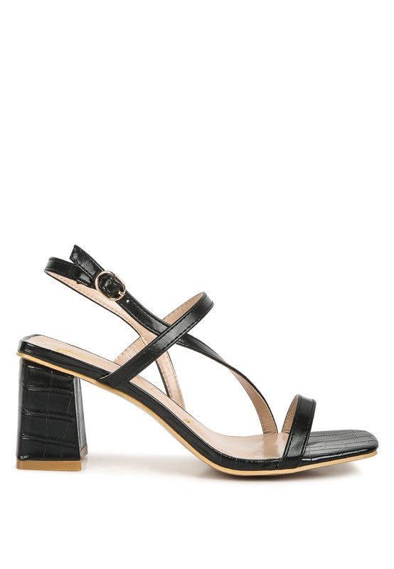 Croc Texture Block Heel Sandals