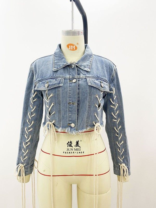 Distressed Multi-Strip Denim Jacket