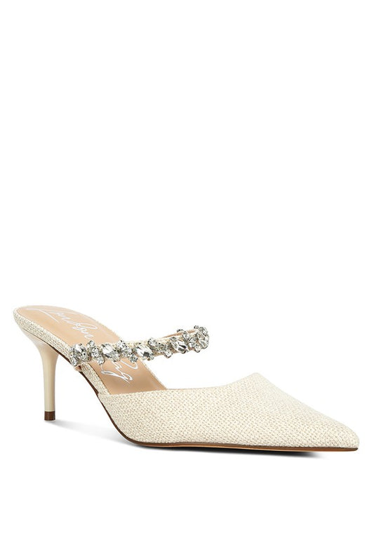 GRETA Diamante Embellished Kitten Heel Sandals