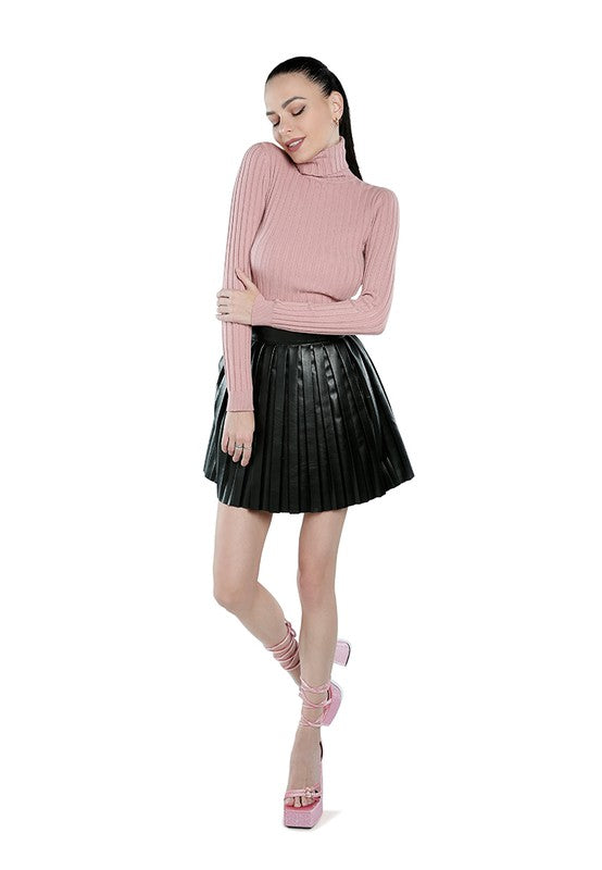 Faux Leather Pleated Mini Skirt