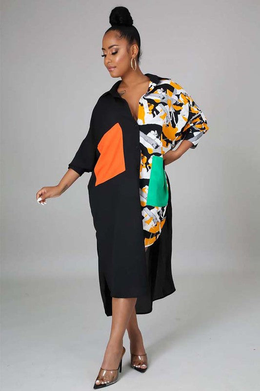 Printed Maxi Shirt Dress