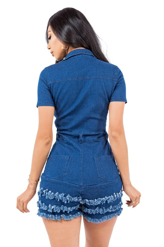 Short-Sleeve Denim Romper