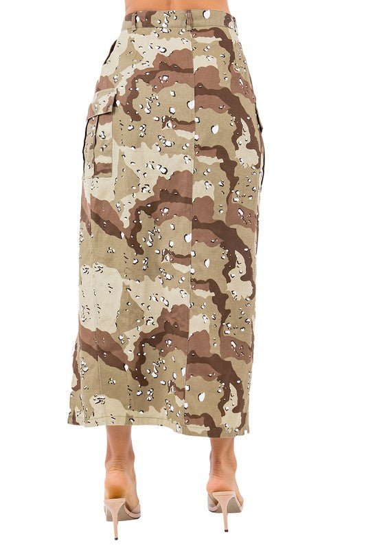 Side Slit Camo Maxi Skirt