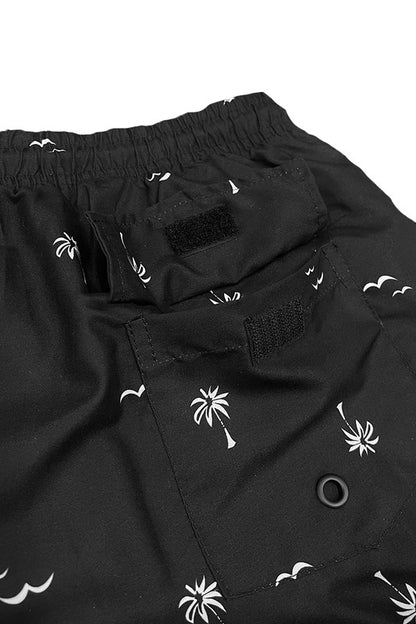 Men's Palm Tree Print Swim Trunks Board Shorts