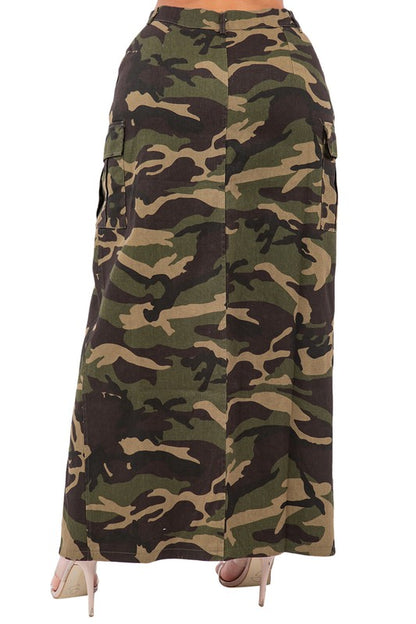 Side Slit Camo Maxi Skirt