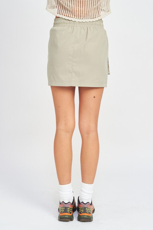 Cinched Waist Cargo Mini Skirt