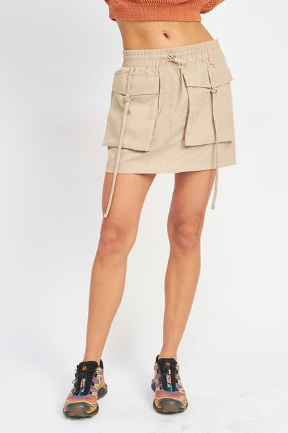 Cinched Waist Cargo Mini Skirt