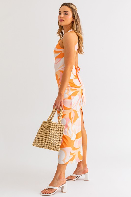 Absract Print Sleeveless Midi Dress