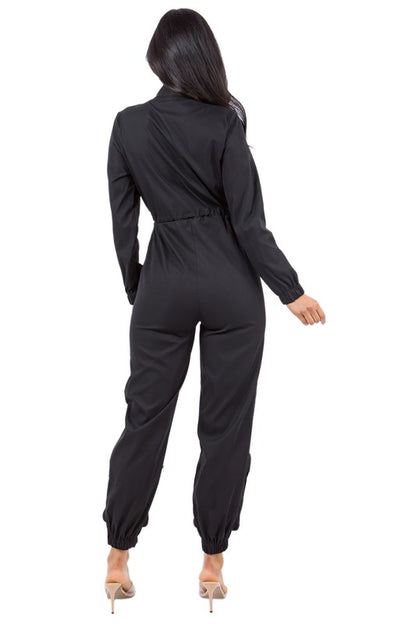 Long Sleeve Zip-Up Cargo Jumpsuits