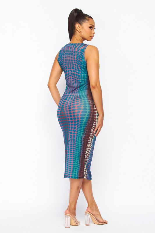 Dot Print Mesh Sleeveless Dress