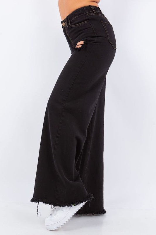 Vintage Ripped Wide Leg jean in Black