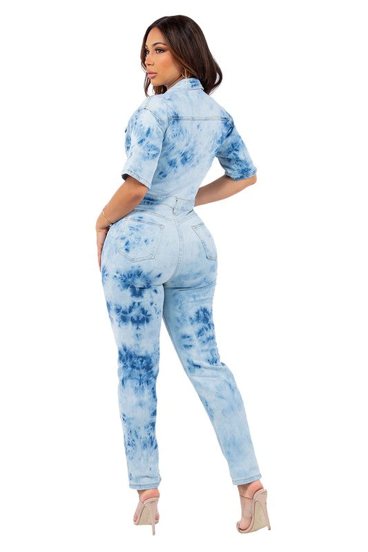 Sexy Tie Dry Denim Jumpsuit