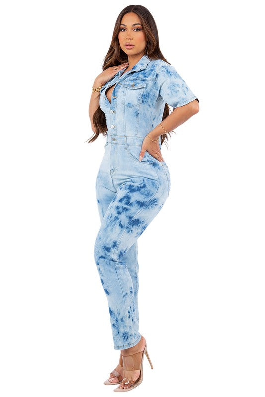 Sexy Tie Dry Denim Jumpsuit