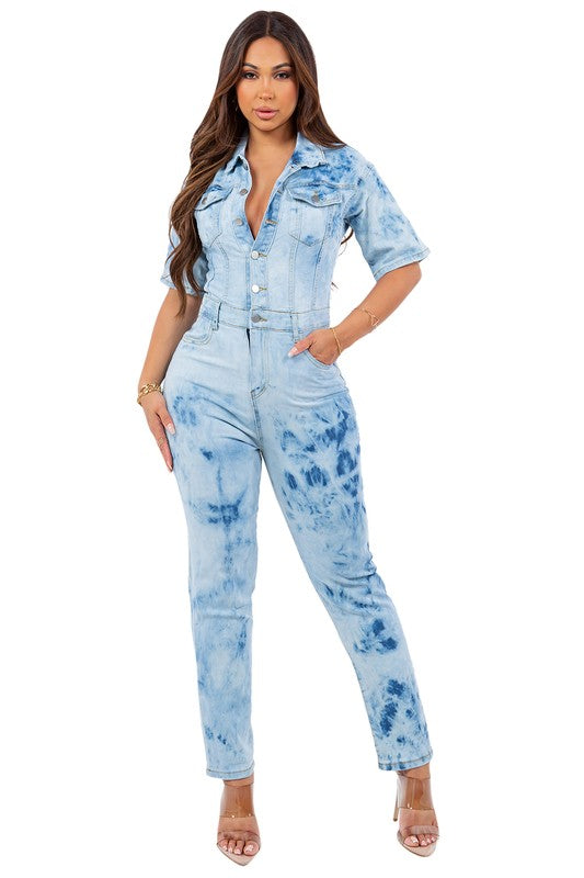 Sexy Tie Dry Denim Jumpsuit