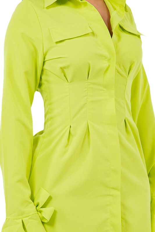 Long Sleeve Shirt Dress - Lime