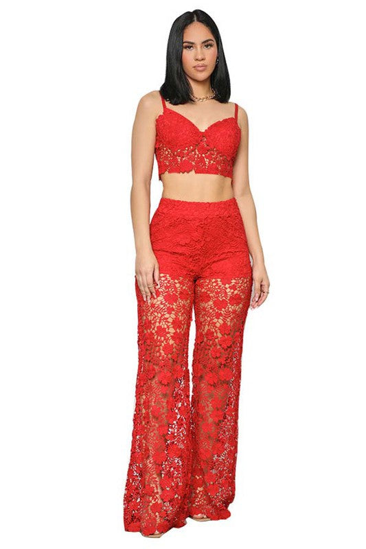 Lace Mesh Two Piece Set Top & Pant