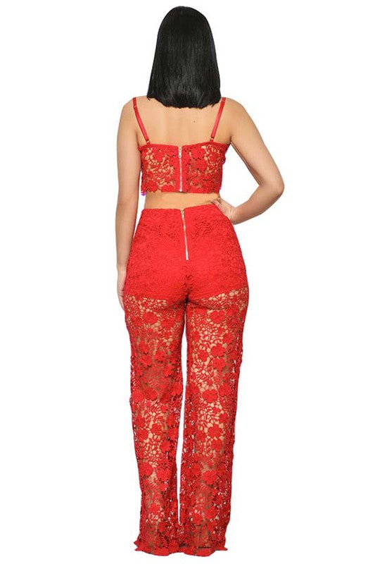 Lace Mesh Two Piece Set Top & Pant