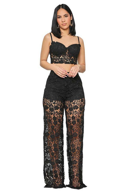 Lace Mesh Two Piece Set Top & Pant