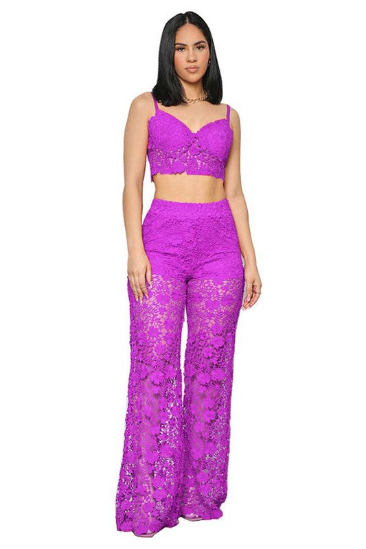 Lace Mesh Two Piece Set Top & Pant