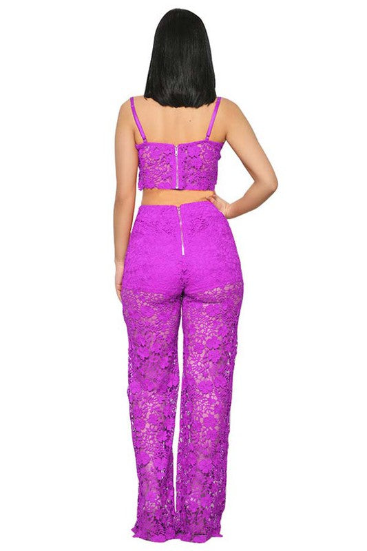 Lace Mesh Two Piece Set Top & Pant