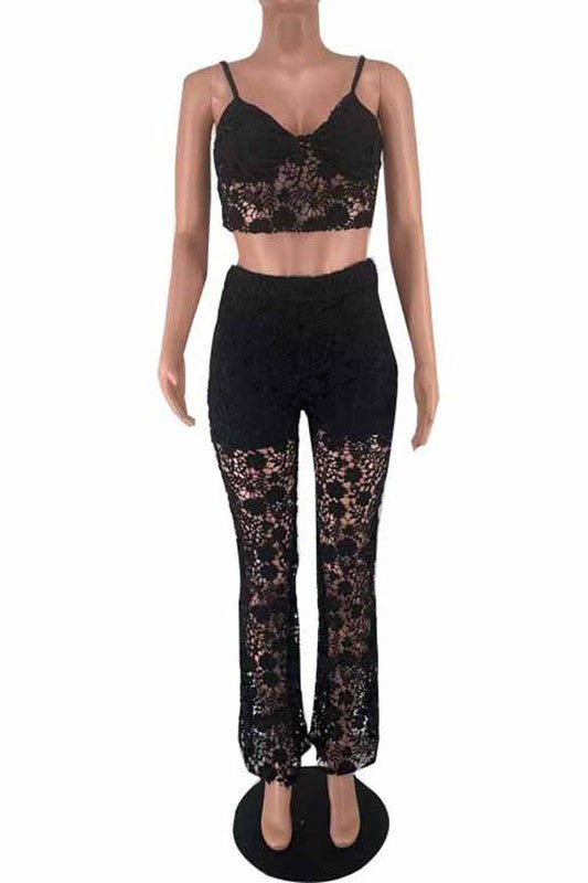 Lace Mesh Two Piece Set Top & Pant