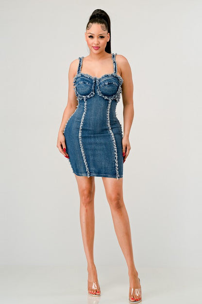 Athina Denim Distressed Mini Dress