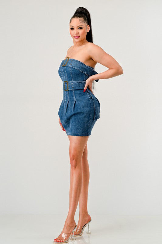 Buckle Me Up Denim Mini Dress