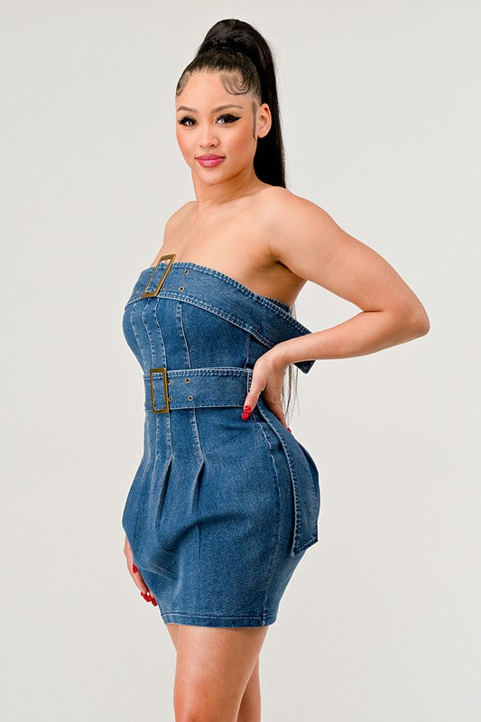 Buckle Me Up Denim Mini Dress