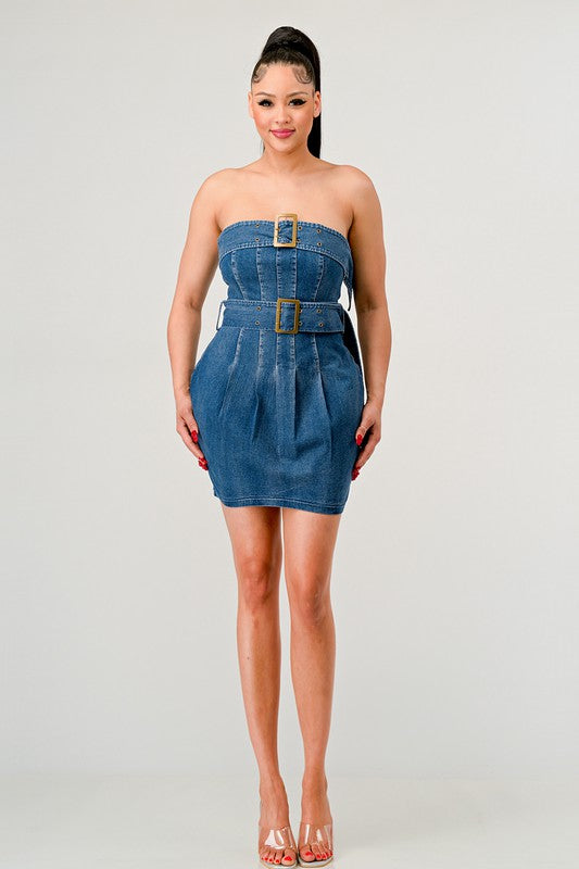 Buckle Me Up Denim Mini Dress