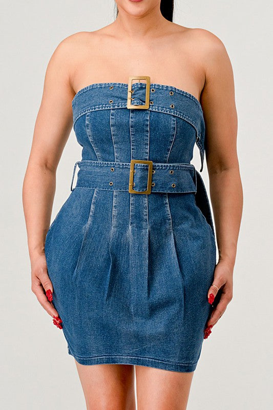 Buckle Me Up Denim Mini Dress