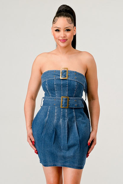 Buckle Me Up Denim Mini Dress