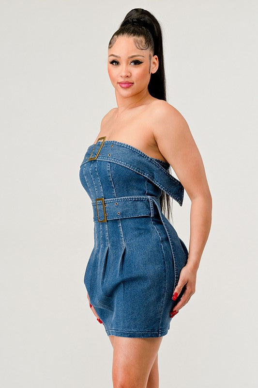 Buckle Me Up Denim Mini Dress