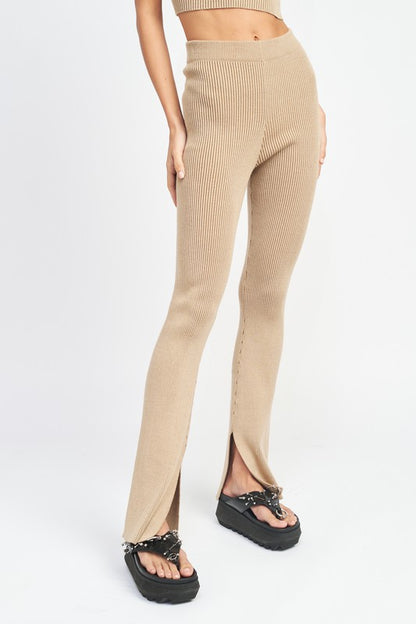 Ribbed High Rise Slit Pants