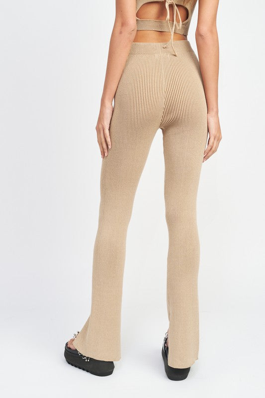 Ribbed High Rise Slit Pants