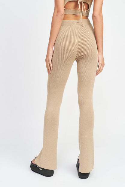 Ribbed High Rise Slit Pants