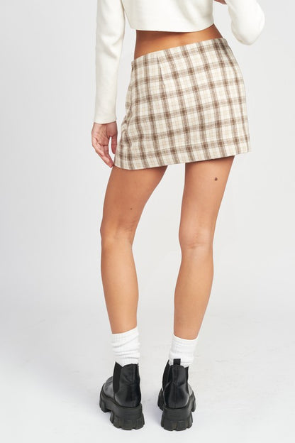 Plaid Mini Skirt- Ivory/Brown