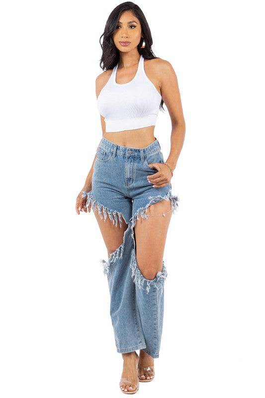 Cutout High Waist Mom Jeans By Claude