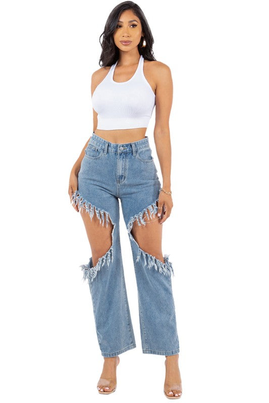 Cutout High Waist Mom Jeans By Claude