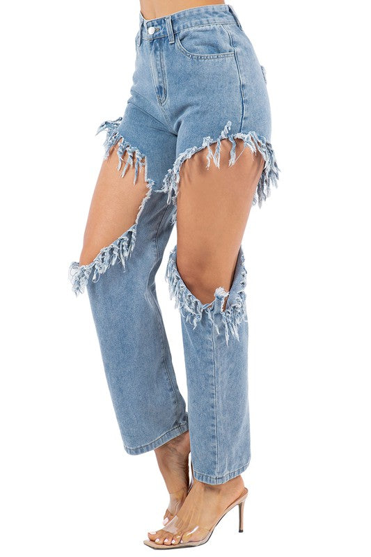 Cutout High Waist Mom Jeans By Claude