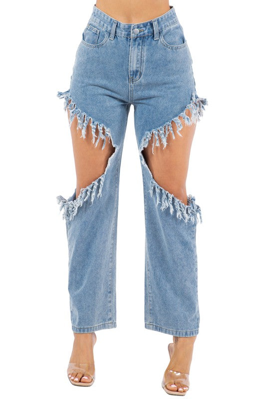 Cutout High Waist Mom Jeans By Claude