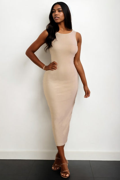 Ribbed Open Back Sleeveless Maxi Dress