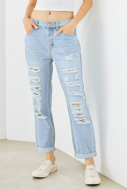 Light Blue Denim Ripped High Waist Jeans Tasha Apparel