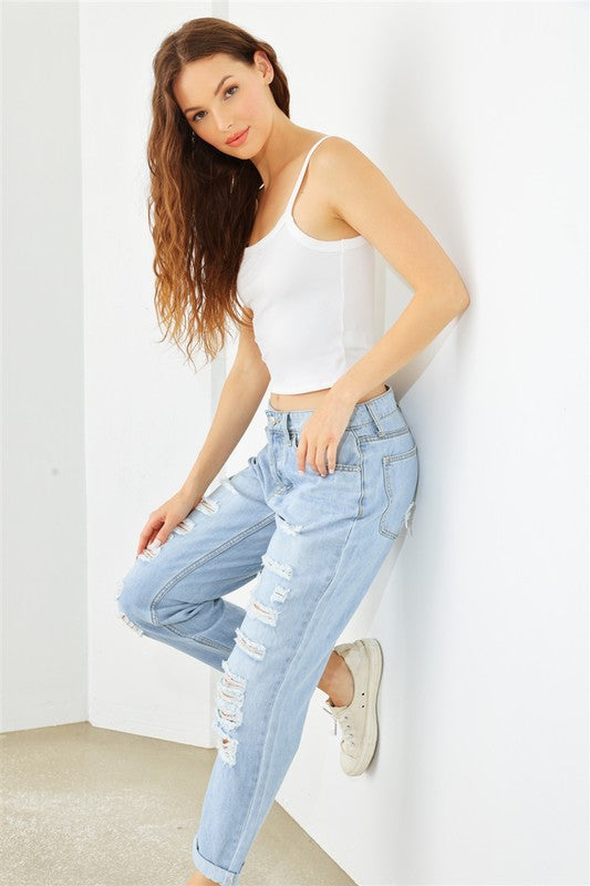 Light Blue Denim Ripped High Waist Jeans Tasha Apparel